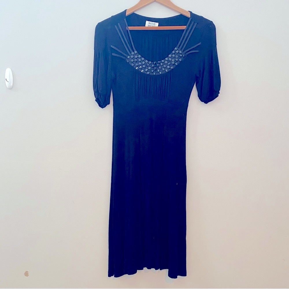 Black jersey jewel front A-line dress